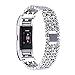 Produktbild Für Fitbit Charge 2, Bandmax Zinklegierung Metall Armband mit Einlege-Kristall Gliederarmband Uhrenarmband Ersatzarmband Watch Band für Fitbit Charge 2, Silber