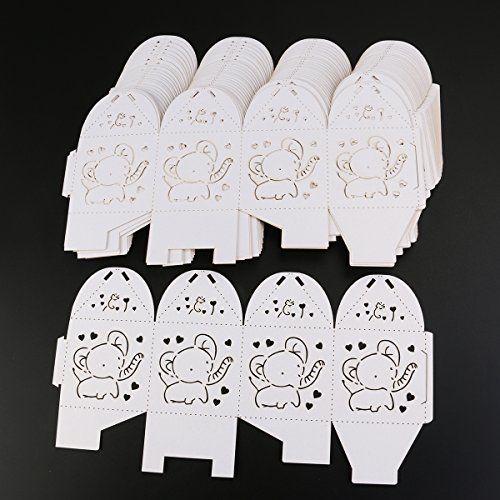 ULTNICE 50 Stück Elefant Muster Candy-Boxen Geschenk-Boxen mit Bändern - 3