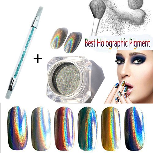 Sindy Nail Puder Magic Spiegel Holoeffekt metallic Puder Nail Art Additiv Pigment Holografische mit-Schwamm Pen 1g - 3