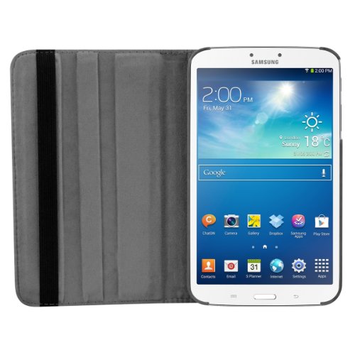 3in1 Set: kwmobile Hülle für Samsung Galaxy Tab 3 8.0 T3100 – 360° Standfunktion Case Tablet Schutzhülle Kunstleder – Smart Cover Tabletcase Schwarz + Folie, kristallklar + Stylus, schwarz - 4