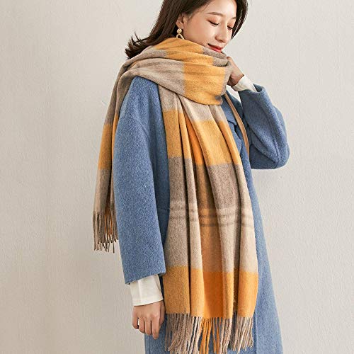 HJKLMM Femmes, Châle à Double Usage, Printemps et Automne Hiver Écharpe, Double Face à Deux Tons, 100% Laine tricotée, Classique Tassel à Carreaux, Couverture, Chaud et Doux (Color : Yellow Strip)