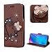Produktbild Für Huawei Mate 20 Leder Brieftasche Hülle Braun flip Vintage Liebe Herz Schmetterling Blumen klapphülle Lederhülle Mit Metall Glitzer Strass Diamant Schmetterling Magnet Druckknopf Schutzhülle