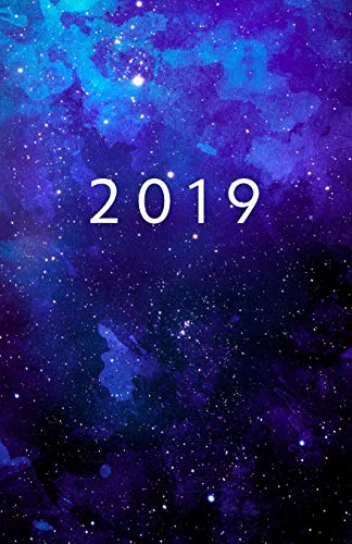 2019: Planer ab 1. Juni bis 31. Dez | 1 Tag auf 1 Seite Termin-Kalender mit Uhrzeit | Wochenplaner Format ca. A5 | Galaxy Blau