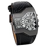 JewelryWe Herren Armbanduhr, Leder Legierung, Casual Analog Quarz Sportuhr Schwarz Leder Armband Uhr mit Digital Zifferblatt