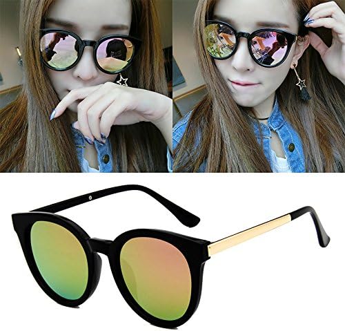 LLZTYJ Sunglasses/Wind/Sunshade/Beach/Outdoor/Birthday/Gift/Valentine'S Day/Sunglasses/Ladies Sunglasses Round Face Round, Bright Black Barbie Powder (Box + Cloth)