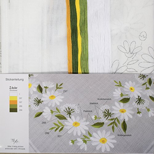 Stickpackung MARGERITENBLÜTEN / Blumen Stickset mit Stickvorlage für Erwachsene / Komplettes Vorgezeichnetes Tischdecken Set zum Sticken - 2