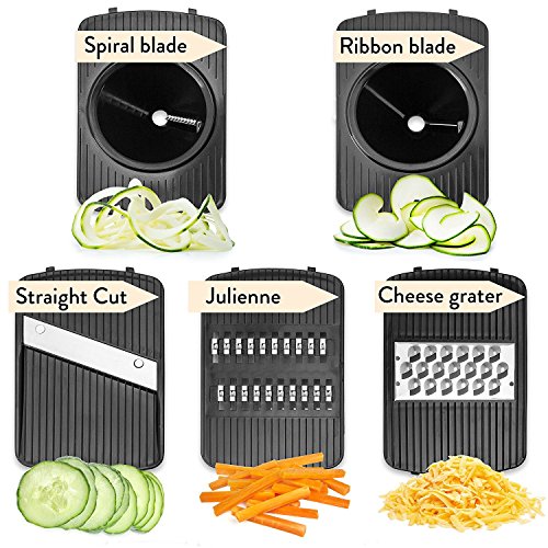 Spiralschneider Mandoline-Gemüsehobel Julienneschneider – 5-in-1 – Perfekt für Gemüsespaghetti inkl. Auffangbehälter – Zucchini-Spiralschneider & Käsehobel – der beste Mandoline-Multischneider - 2