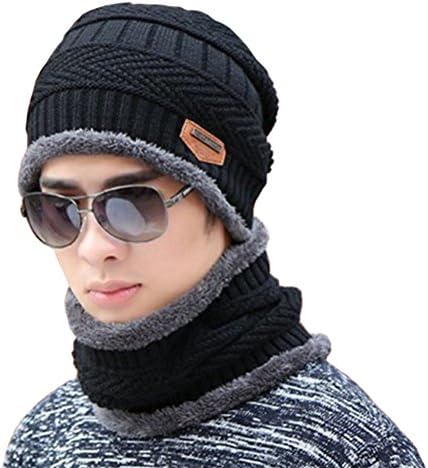 Supstar Winter Beanie Hat Circle Scarf Skiing Set Wool Warm Knit Hat Thick Skull Outdoor Sports Cap for Men Women