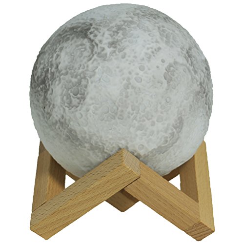SUNYOU Impresión 3D Moon Light Rechargeable Bedside LED Lámpara Brillo ajustable Hangable Night Light y Decoración del hogar Regalos para niños y amigos (Gris blanco)