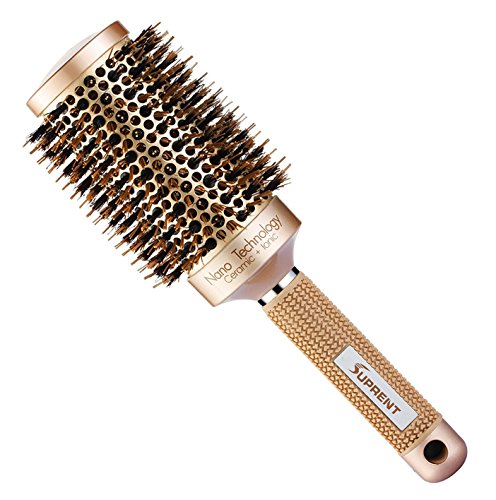 SUPRENT Nano Thermal Ceramic & Ionic Round Barrel Hair Brush with Boar Bristle, 2 inch, for Hair Drying, Styling, Curling, Adding Hair Volume and Shine, Gold Color(2 inch)