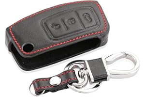 Otai Skórzany Samochód Inteligentny Kluczyk Pokrowiec Ochronny Pokrowiec na Klucze Brelok do Forda Fiesta Mondeo Mk3 Mk4 Fusion Focus 2(Czarny)