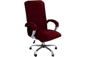 LIFEDX Samtplüsch Bürostuhl Bezug mit Armlehne Einfarbig,Stretch Bezug für Bürostuhl Elastische Stuhlhussen Spandex Office Computer Stuhlbezüge Abnehmbare für Bürostuhl Stuhlhussen Bezug,Wine red,XL