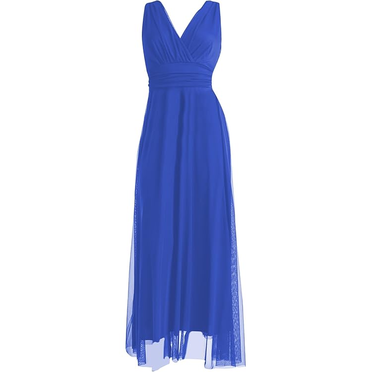 Vestito Damigella Lungo Ever-Pretty Con Volanti E Spacco - Scollo A V, Maniche Corte, 100% Poliestere