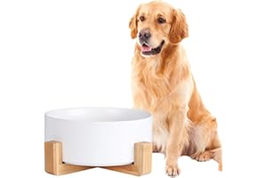 AHX Comedero Perro Grande con Soporte Antivuelco de Madera para Comida y Agua - Comederos y Bebederos para Perros de Ceramica 1900 ml