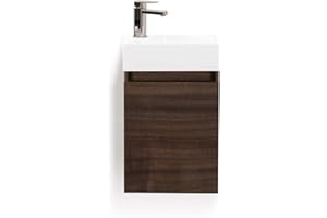 Wunderbad Gäste-WC Badmöbel 40 x 20 cm Waschbecken mit Unterschrank, Walnuß Dunkel