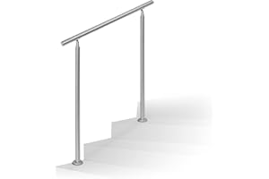 Relaxdays 10020766_634 Barandilla Escalera, Pasamanos Largo, Travesaños, 1 Ud, Acero Inoxidable, Plateado, 1,0 m / 2 postes/sin barras transversales