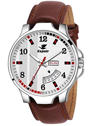 Espoir Analogue White Dial Day and Date Men's Boy's Watch - WhiteBrockDex0507