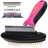 Deshedding Tool and Pet Grooming Dog Brush - 2 in 1 Shedding Blade Comb and Undercoat Dematting Rake Easily Removes up to 90% in Minutes Suitable For Cats &amp; Dogs