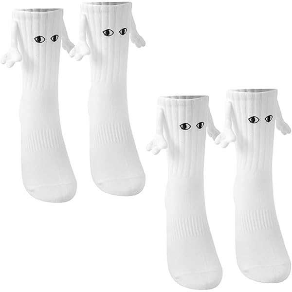 Firtink 2 paia di divertenti calzini magnetici, mano nella mano, calzini 3D per coppie, calzini da esibire con cartoni animati, casual, per uomini, donne, adolescenti, per lei e lui (grande nero