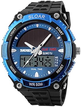 Skmei Herren Solar Power Dual Time Display Armbanduhr, 165ft Wasser resistent–Blau