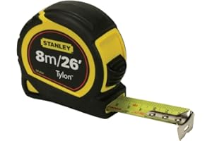 STANLEY 8m/26ft Tylon Tape Measure with TRU-ZERO Anchor Hook, Retractable, High Visibility Tape Measure, 8m x 25mm, 0-30-656