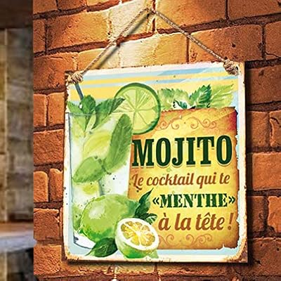 SDT Plaque Deco Metal 20x20 Cm Mojito le coktail qui te Menthe à la Tete