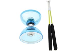 F Fityle Diabolo Professionnel à 3 Roulements avec Bâtons et Cordes, LED Allume Le Balle en Caoutchouc, Les ETS de Coordination des Yeux, Bleu