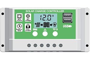 Y&H 30A Solar Panel Charge Controller for 12V 24V Lead acid/lithium Battery with Dual USB Backlight LCD Display and Timer Setting ON/Off Hours