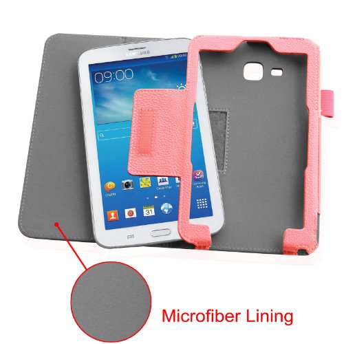 [Eckenschutz] Fintie Samsung Galaxy Tab 3 7.0 Lite T110 T111 T113 T116 Hülle Case – Slim Fit Folio Bookstyle Kunstleder Schutzhülle Cover Tasche mit Ständerfunktion für Tab 3 Lite 7.0 Zoll Tablet, Rosa - 5