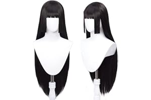 LIAMIONA Linna Kakegurui Jabami Yumeko Anime Cosplay, długa, czarna, prosta peruka dla kobiet i dziewcząt + czepek pod perukę