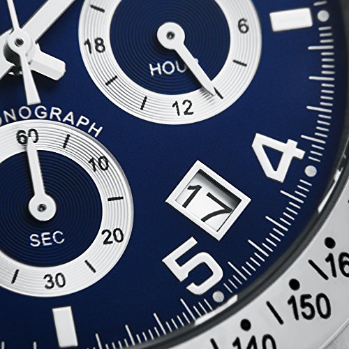 Stuhrling-Original-Herren-Quarzchronograph-Uhr-Blau-Zifferblatt-Tachymeter-Sport-Armbanduhr-Solides-Edelstahl-Gliederarmband-Faltschliee-Wasserdicht-bis-auf-50-Meter-Tiefe-Designer-Uhr-Kollektion