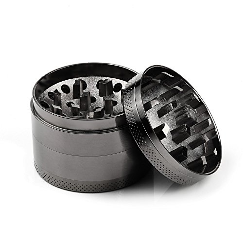 Anpro Premium Aluminium Pollen Grinder Crusher für getrocknete Tabak, Herb, Kräuter, Gewürze, Herb. Ø55mm, 4-teiliges Set mit Mini-Scraper, Schwarz - 4