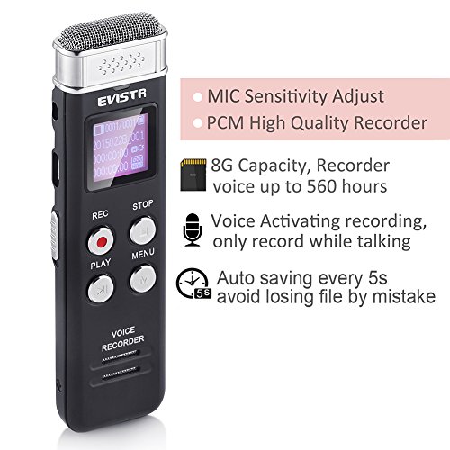 EVISTR Slim Digital Voice Recorder Black - 8GB/560 Hours Capacity - Simple Operation Mini Recorder Metal Body Auto… - Image 4