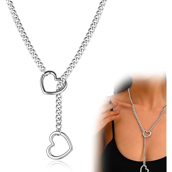 Cupimatch Damen Choker Halskette - Verstellbarer Y-Form Halsreif Mit Herz-Anhänger