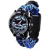 Mode Draussen Überleben Herrenuhren - Paracord Seil Hand-Woven Armband Multifunktion mit Militär Kompass Thermometer Tarnung Armbanduhren für Herren, Blau