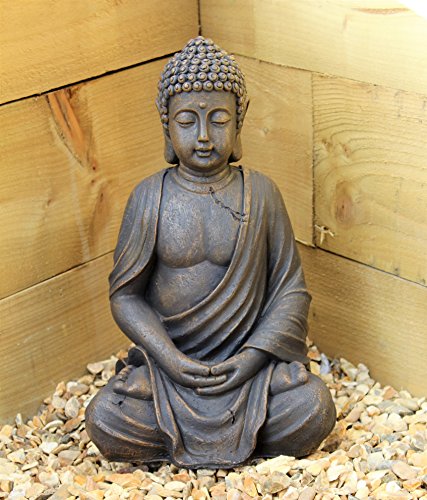 Großer sitzender Buddha in Stein-Optik für Innen / Außen dekorative thailändische Gartenskulptur, 39 cm - 7