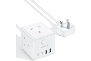 AODENG Extension Lead with 4 USB Slots and Switch, 3 Way Multi Plug Extension Cable with 2 USB C, UK Desktop Power Extension Cord with Multi Socket, 1.5M Extension Cable for Home Office Travel
