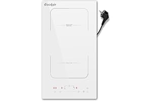 ‎COOKSIR Cooksir Induktionskochfeld 2 Platten mit Stecker, Weißes Keramikglas Kochplatte, Kochfelder 2er, Doppel 29cm Einbau, 3500Watt, Kombinierte Zone, 220V