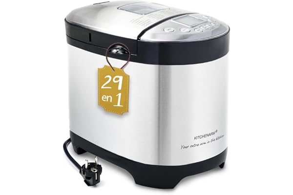 KITCHENARM 29 en 1 Machine à pain intelligente avec interface utilisateur et documentation 100% en français - 900 G Machine à pain en acier inoxydable avec réglages sans gluten et pain complet