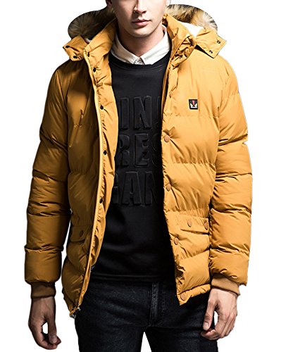 LaoZan Herren Lange Wintermantel Steppjacke Oberbekleidung Mit Kapuze Kapuzenjacke Kapuzenparka Parka Oberbekleidung M Gelb