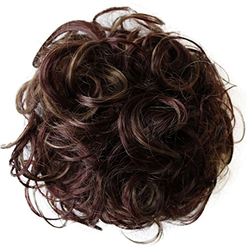 PRETTYSHOP BUN Up Do Hair Piece Hair Ribbon Ponytail Extensions Draw String Scrunchy Scrunchie Curly or Messy (brown mix D10_32H12)