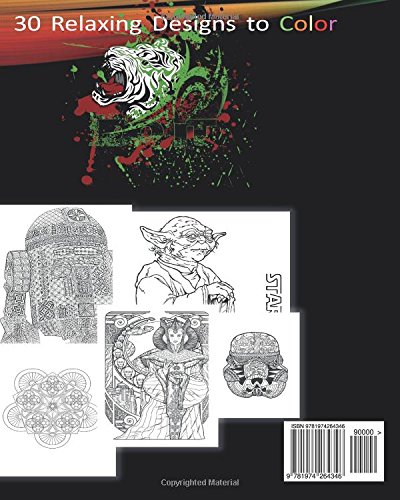 Adult Coloring Book Designs: Stress Relief Coloring Book: Star War Designs, Mandalas, Zentangle - Darth Vader, Jedi, Stormtrooper, R2D2, BB8, ... Wars, Chewbacca, Darth Maul, new star wars