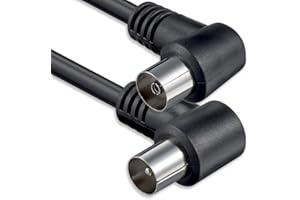 1aTTack.de Cavo antenna angolato 1,5 metri 2x spina coassiale schermata 90° > presa 90° nero St-Ku (2x angolo) 75db 1,5m