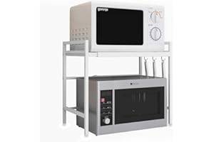 LANTUS Meuble Rangement de Cuisine Support Four Micro-Ondes avec 2 Niveaux d'étagère Extensible en Hauteur & Largeur- avec 3 Crochets Parfaits pour accrocher Vos ustensiles de Cuisine