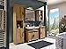 Produktbild Dreams4Home Badezimmer-Set 'Meto V' - Set, 5-teilig, Badkombination,1 Hochschrank, 1 Badkommode, 1 Hängeschrank, 1 Waschbeckenunterschrank, 1 Wandspiegel, Maße:B/H/T:203x190x38cm, option. mit Beleuchtung, Made in EU, in Alteiche Nachbildung, Beleuchtung:mit Beleuchtung