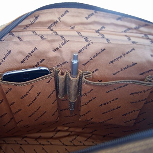 BARON of MALTZAHN Aktentasche mit Laptophülle GOETHE aus braunem Leder + Lederpflege - 5