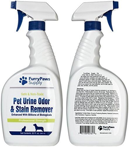 Pet Urine Odor and Stain Remover 32 oz - Permanently Removes Pet Stains and Pet Odors From Carpets, Upholstery and Many Other Surfaces - Commercial Grade Enzyme Based Cleaner - Safe for Your Carpets and Your Pets - Removes All Pet Stains and Odors