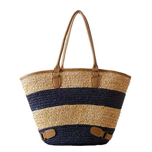 Damen Mädchen pastoralen Stil Strand Streifen Stroh korbtasche Tragetasche Schulter Handtasche