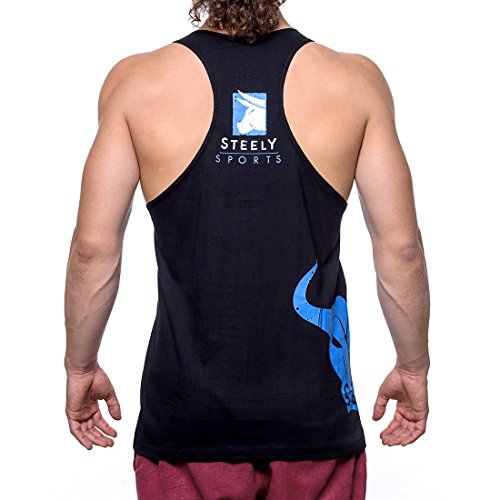 Steely-Sports Herren Bodybuilding Tank-Top – Classic Logo Stringer – Farbe: schwarz Größen: S-M-L-XL - 3