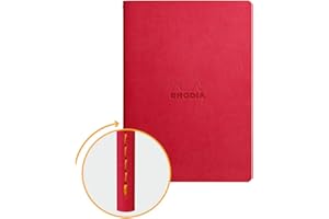 RHODIA 116463C - Carnet Souple Piqûre Textile Coquelicot - A5 14,8 x 21 cm - Pointillés Dot - 64 pages - Papier Clairefontaine Ivoire 90 g/m² - Couverture Simili Cuir - Collection Rhodiarama